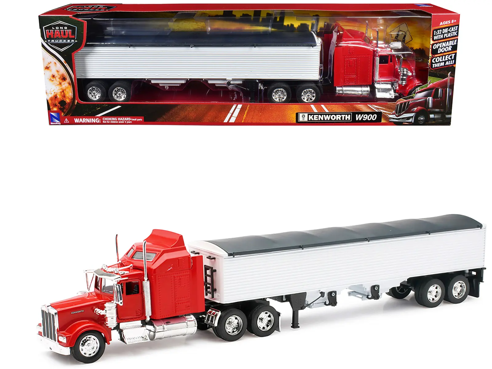 Kenworth W900 Grain Truck Red and White "Long Haul Truckers" Series 1/32 Die cast Model by New Ray