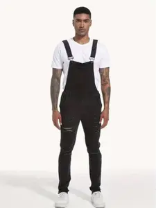 Stylish And Modern Men'S Denim Overalls with Multiple Pockets, And Distressed for Work