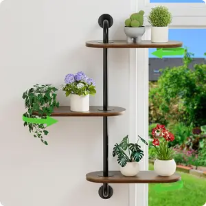 Rotating Window  Shelves 3-Tier, Wooden Window Shelf for , Sill Space-Saving Corner Hanging Wall Stand for Multiple , Indoor Home Decor, Carbonized