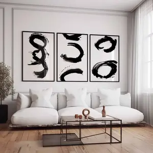 Abstract Black and White Wall Art – Set of 3 Brushstroke Prints, Contemporary Large Minimalist Posters Room Decor, Unframed