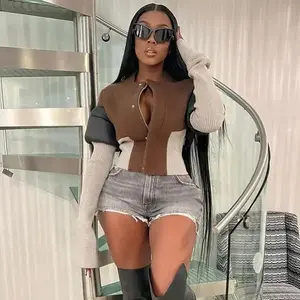 New Autumn Women’s Personalized Street-Style Trendy Top with Nonstandard Patchwork and Hidden Buttons