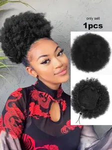Afro Puff Drawstring Ponytail Extension for Black Women, Premium Black 1B# Short Synthetic Afro Puff Ponytail for Natural Hair,Clip On Kinky Drawstring Curly Ponytail Bun, Synthetic Extensions