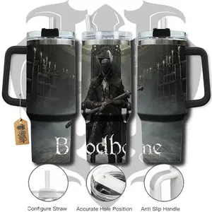 HardTimesMerch - BloodBorne #1 40oz Handle Tumbler Stainless Steel Travel Mug, Game Inspired Vacuum Insulated Cup, Large Iced Coffee Tumbler, Manga Fighter Drinkware, Gamer Gift for Him Her