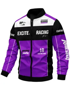 Men's Casual Racing Jacket, Fitted, Soft Shell Material, Speed Racing Pattern, Zipper Closure, Perfect Choice for Spring & Fall