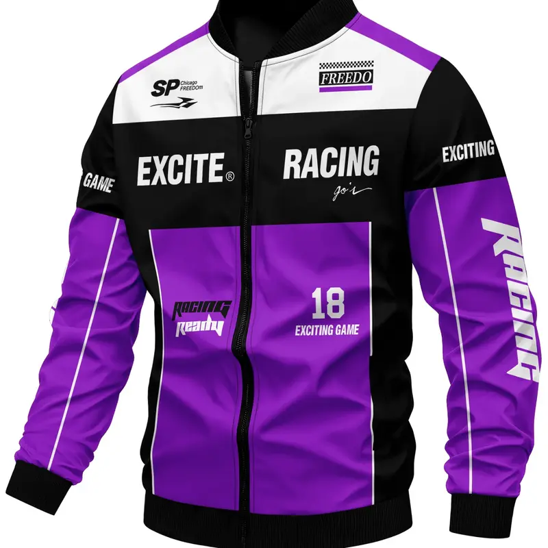 Men's Casual Racing Jacket, Fitted, Long Sleeve, Soft Shell Material, Speed Racing Pattern, Zipper Closure, Spring Sports Jacket, Sport Outerwear, Perfect Choice for Spring & Fall, Sporty Jacket, Softshell Jacket, Soft Shell Jackets