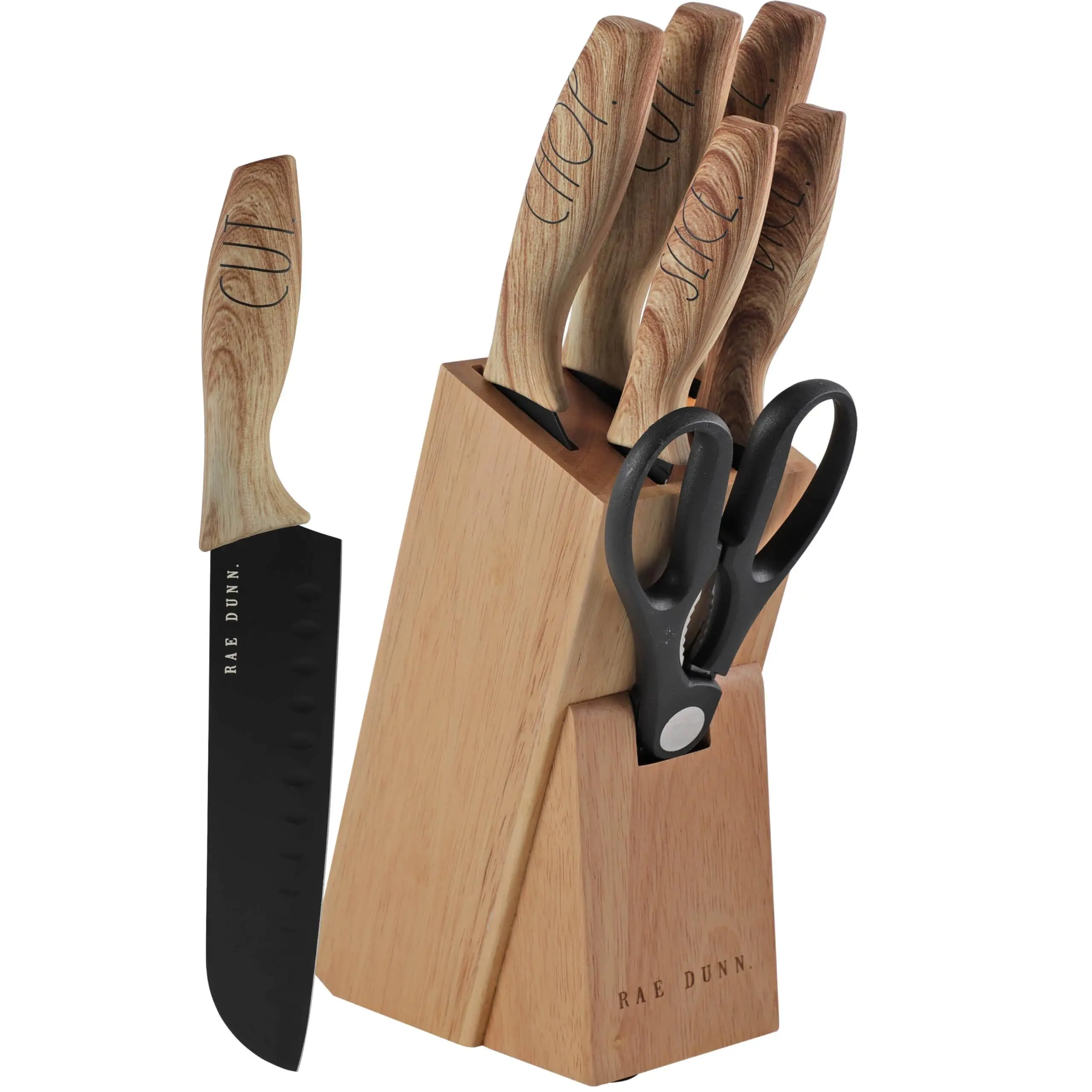 Rae Dunn Everyday Collection Set of 5 Stainless Steel Knives with Sheaths- Chef Paring Bread Santoku Knives- (White) Utensils Kitchen