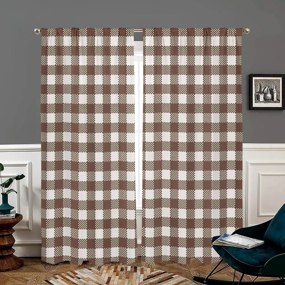Buffalo Checkered Pattern Curtain, 2 Counts/set Modern Simple Pole Pocket Hanging Curtain, Home Decorative Curtain for Living Room Bedroom Study Room Kitchen