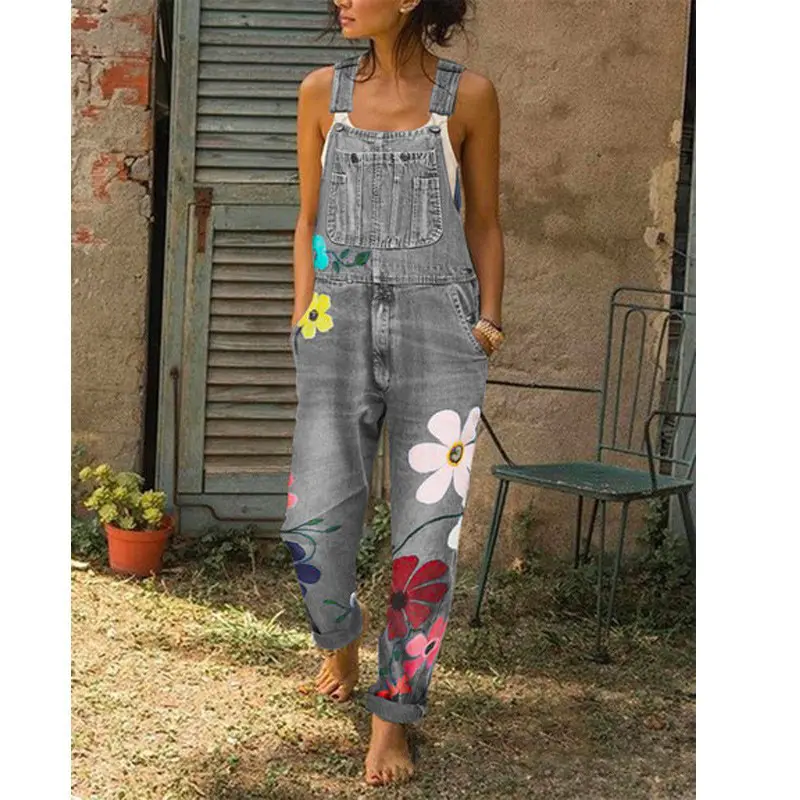 Overalls For Women's Summer Trousers Denim Straight-leg Pants High-end Classic Versatile Loose Printing Process