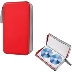 96 Capacity Portable Hard Plastic CD DVD Storage Organizer Holder for Vehicle Home Office Travel Red Car Accessories