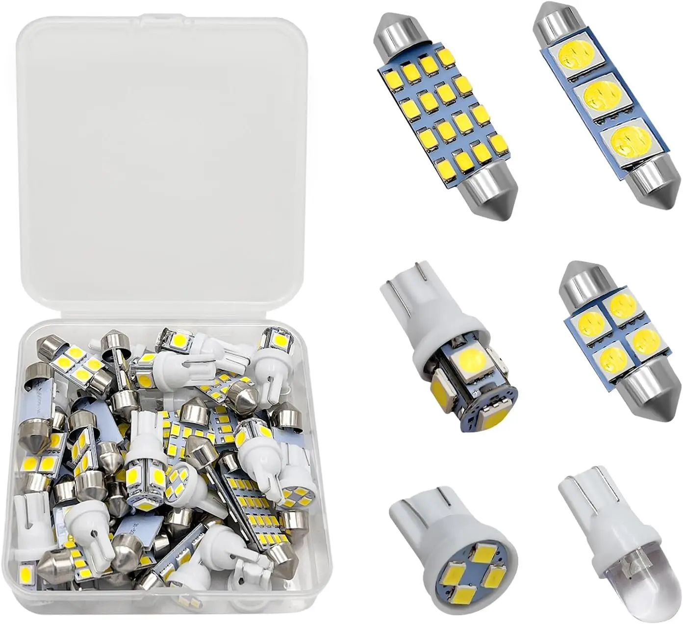 42PCS Interior Car Lights, Super Bright White Dome Map Tail Cab Lights Bulb Replacement Kit, T10 31mm 36mm 41mm LED Bulb Set, Bulbs Kit for Car Door Light License Plate Light