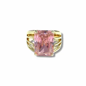 Pink square stone ring gold old plated 14 k