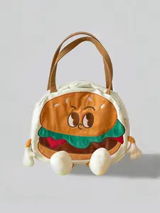 Atmosphere, fashion, retro, creative style, personalized hamburger shaped tote bag, large capacity, exquisite texture, stylish shoulder bag, cartoon limb expressions, suitable for exhibitions and photography