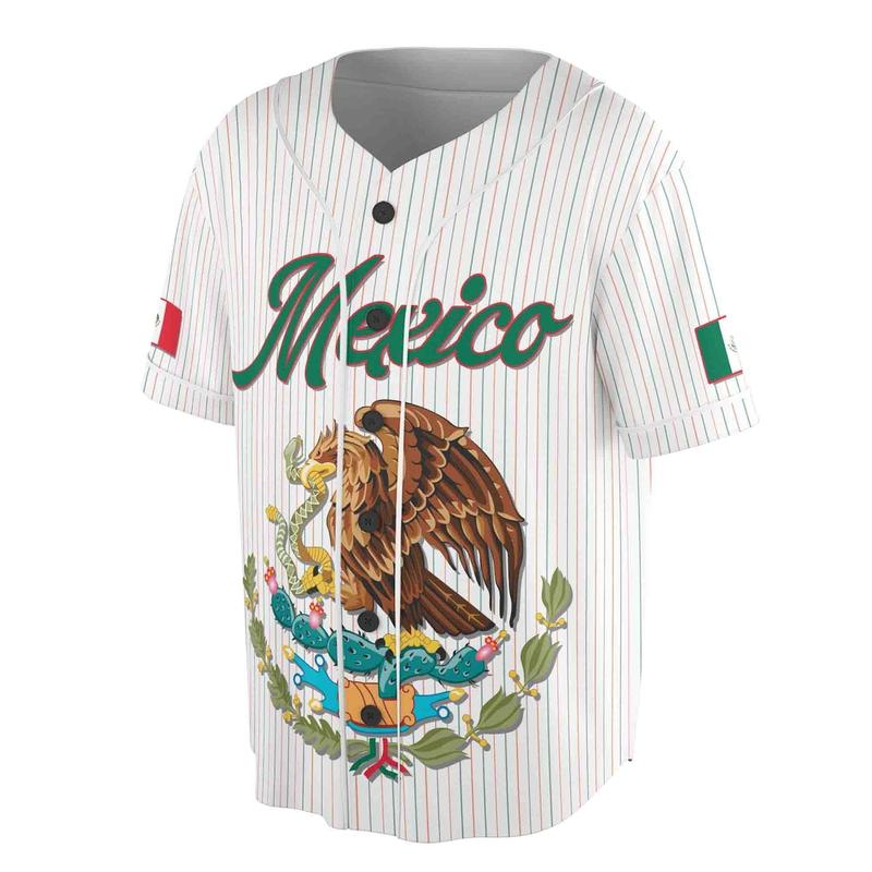 Customized Name Number Mexico Lover Mexican Eagle Coat Of Arms Flag Baseball Jersey S-5XL