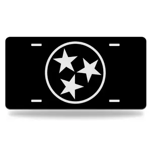 Tennessee Flag Isolated Volunteers Tri-star Metal Car Plate Decorative Aluminum License Plate Tag Sign, 12" x 6" Aluminum Vanity Tag for US Vehicles - Car Accessories