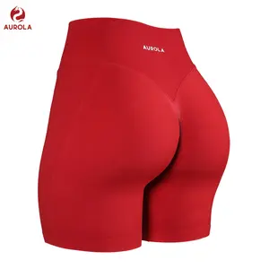 AUROLA Impressive Collection Workout Shorts for Women,High Waisted V-Shape Seam Gym Embossed Logo Athletic Fitness Short