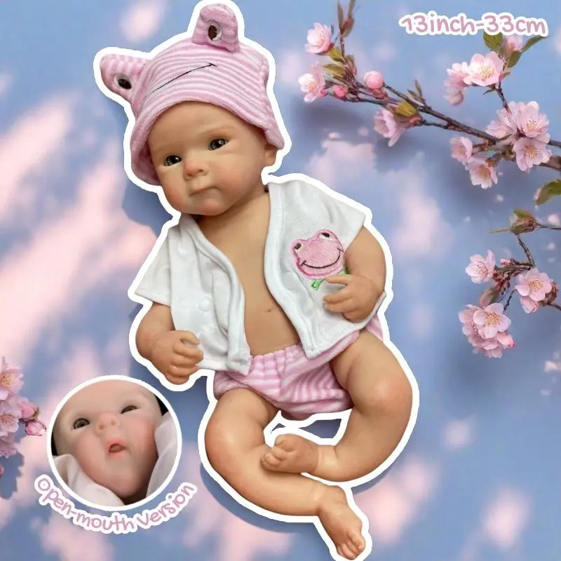 Otarddolls 13in (32-33cm) Realistic Reborn Girl Silicone Newborn Baby Doll - Soft Weighted, Solid Silicone, Open Mouth, Painted Bald, 3D Painted Skin, Handmade Waterproof Flexible, Lifelike Soft Doll - Cuddly Gift for Christmas, Halloween, Realistic Doll