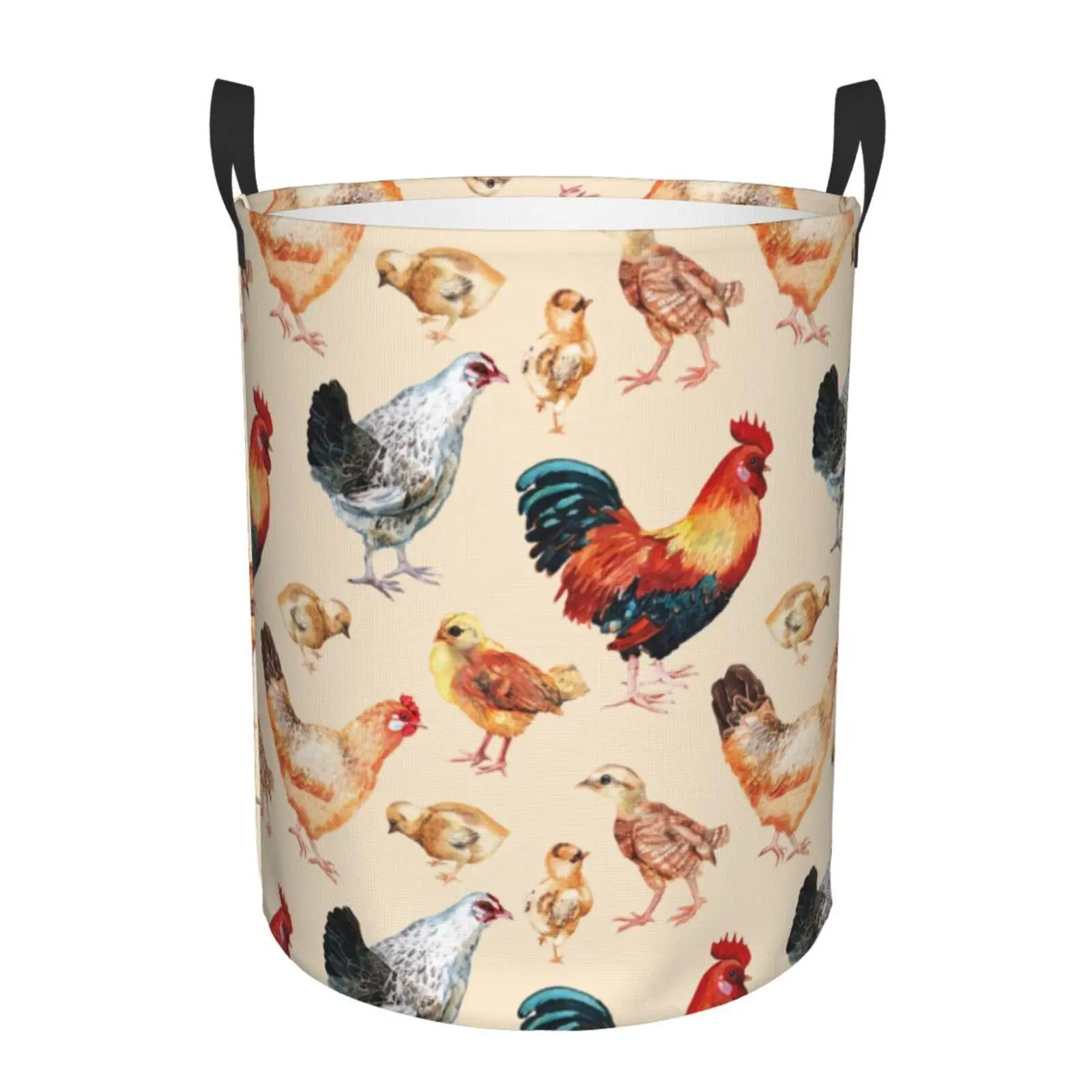 Bold Rooster Print Laundry Basket - Extra Large Foldable Hamper, Stores Flat | High Capacity Collapsible Clothes Bin with Farmhouse Charm, a Fun & Practical Organizer for Kitchen, Bathroom or Country Home Decor