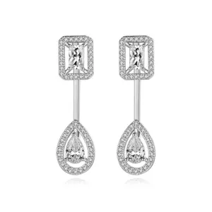 Cuafufu Elegant Rectangle & Teardrop Cubic Zirconia Drop Earrings - Hypoallergenic Statement Earrings Women - Sparkling Jewelry for Special Occasions
