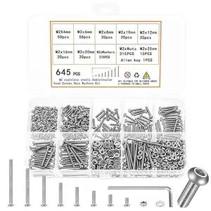 645 Pcs M2 Screws Kit,M2 Machine Screws and Nuts and Washers Set, Assorted Stainless Steel Button Head Socket Cap Screws Nuts and Bolts Assortment Kit