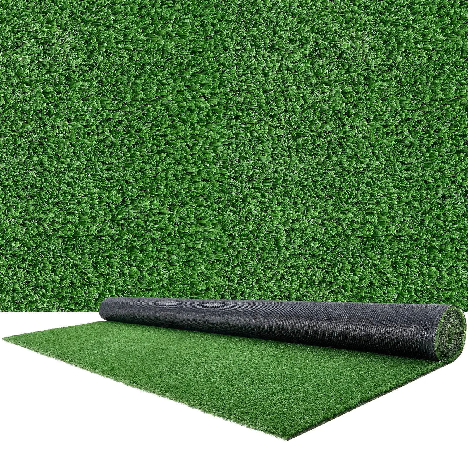 VEVOR Decorative Synthetic Artificial Grass Turf Roll Mat, 12x7 ft Fake Lawn Carpet, 0.6in Pile Height, Easy-Clean Drainage Holes, Patio Decor for Balcony, Concrete/Soil (Tools & Hardware Use), 12X7ft Size, 12 X 7 Ft