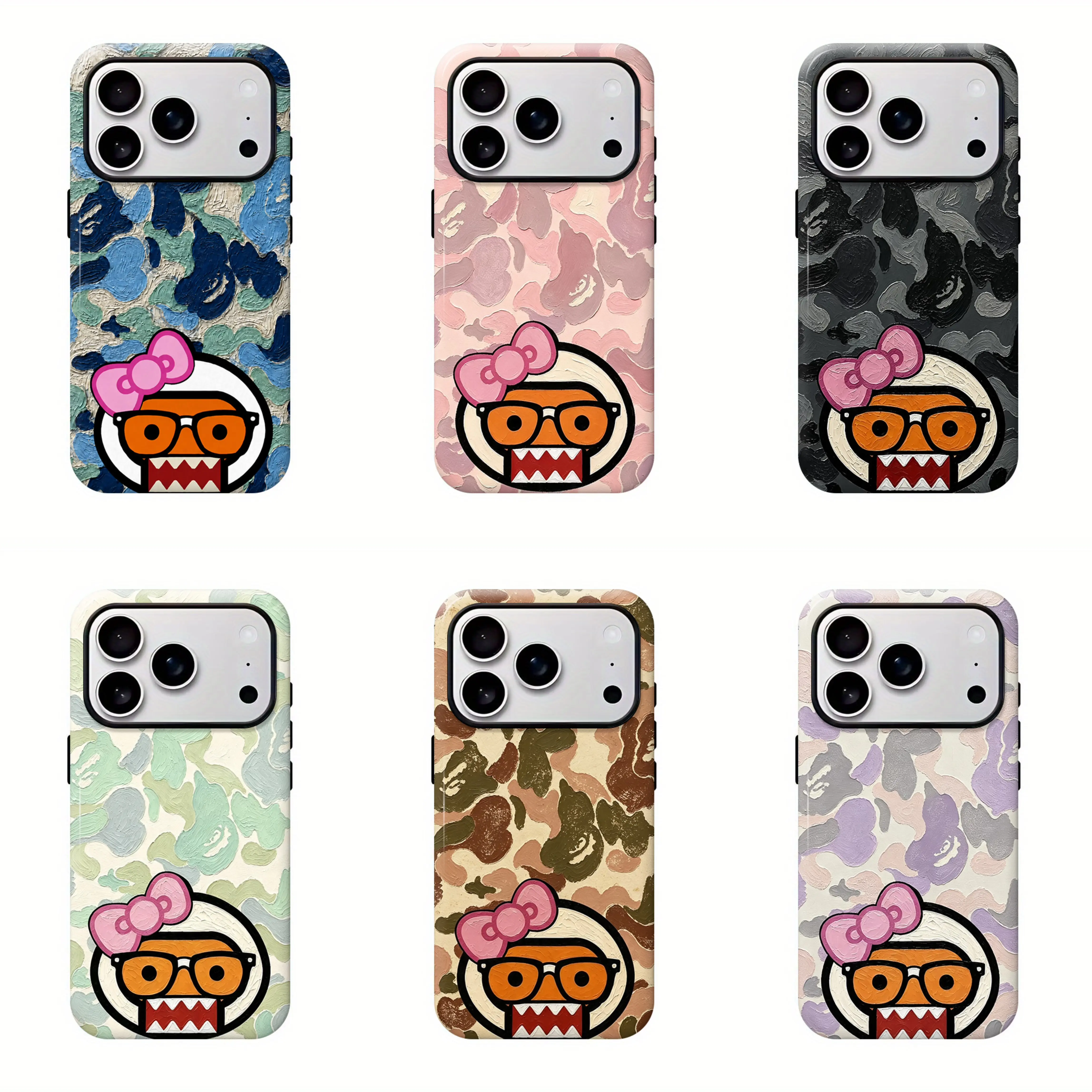 Bape & Domo-kun Milo Camo Protective Y2K Streetwear Phone Protective Cover for iPhone 12 13 14 15 16 17 Pro Max