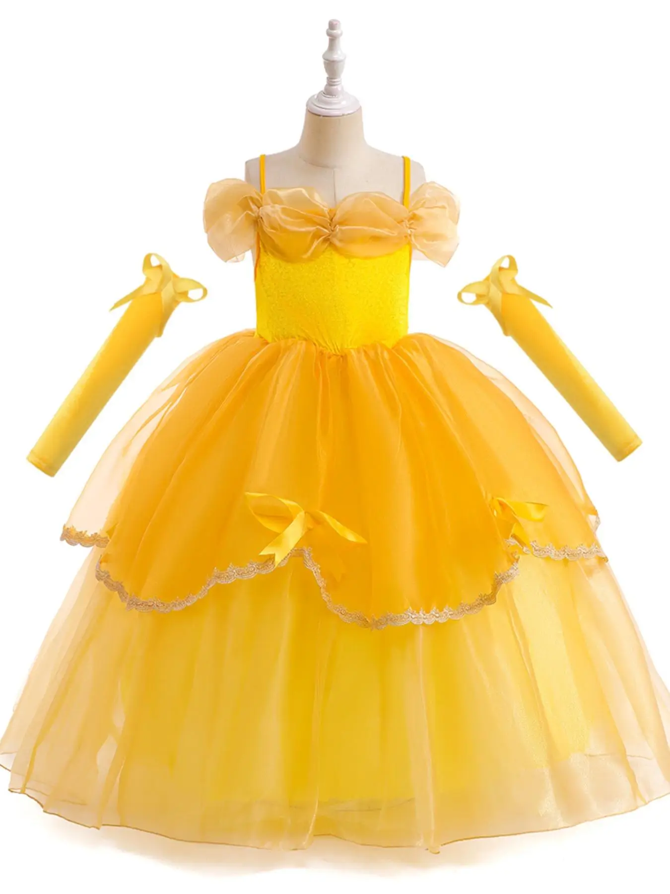 Girl's Princess Costume Set, Including Bow Decor Dress & 1 Pair Arm Sleeves, Elegant Cosplay Costume for Party, Birthday Gift for Kids