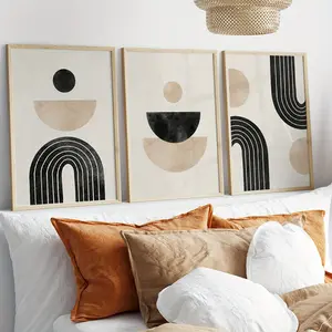 Three-Piece Frameless Medieval Modern Art Poster Set, Abstract Geometric Wall Art Canvas, Bohemian Home Decor for Living Room Bedroom Kitchen