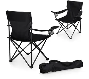 Camp Chair Portable Folding Chair with Long Armrests Mesh Cup Holder Durable Construction & Carrying Bag Supports 300 lbs