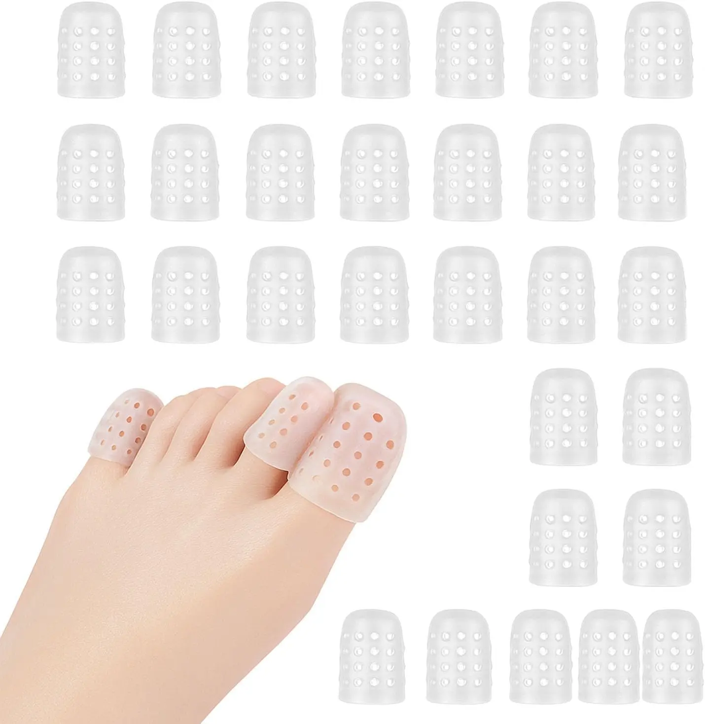 30PCS Silicone Anti-Friction Toe Protector, Soft Clear Gel Breathable Toe Covers for Men Women,Toe Sleeves for Corns,Calluses,Blisters and Ingrown Toenails