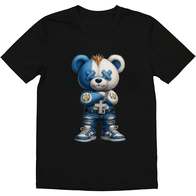 Men's 100% Cotton Graphic T-Shirt featuring Guatemalan Bear Print - All-Season Casual Short-Sleeve Crew Neck, Regular Fit, Tshirt, Shortsleeve