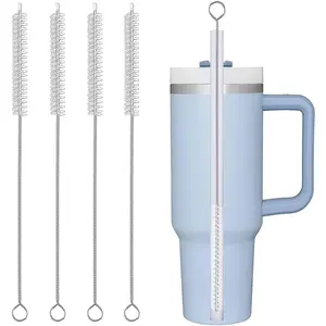 Straw Cleaner Brush Extra Long 12 Inch,Straw Brush Cleaner Stainless Steel Nylon Bristles Cleaner Brush for Cleaning  Tumbler,Straws, Water Bottles, Coffee Makers,Pet Water Fountain 4-Pack