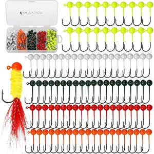 100 count Fly Tying Jigs Kit, Jig Heads for Fly Fishing 1/124oz 1/80oz 1/64oz 1/32oz 1/16oz Jig  Small Fly Fishing Hooks DIY Lure Making Kit Suit for Tying Flies | Crappie Lures