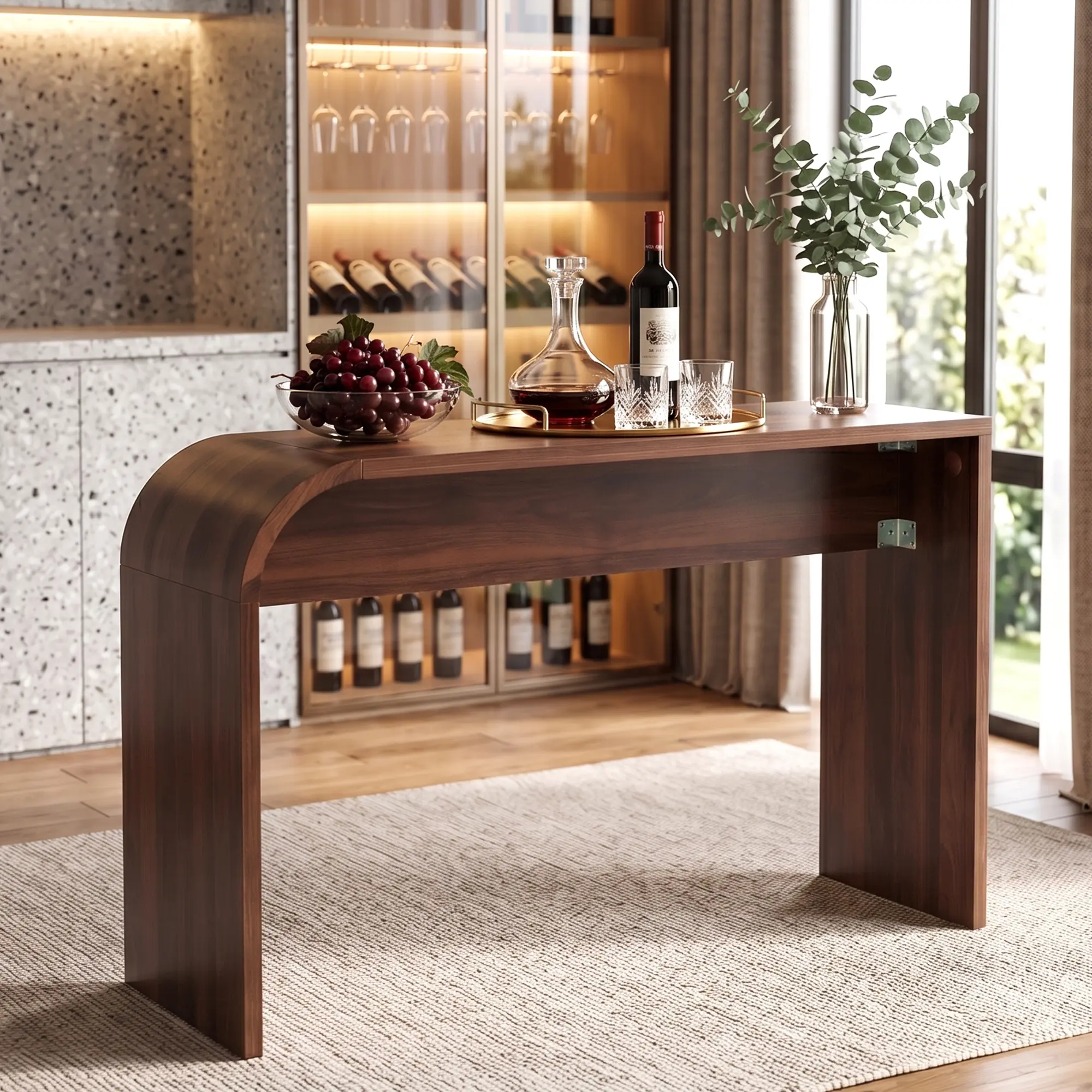 Giratree 55" Modern Curved Bar Table Height Bar Table, Slim High Top Dining Table for Small Spaces, Kitchen Breakfast Bar, Sofa Console & Entryway Table