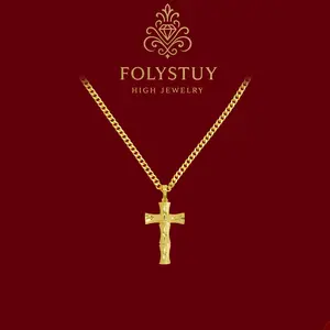 Pendant 26mm wide, 52mm long Necklace 4mm wide, 17.6 inches long [FOLYSTUY(Y157)] Large cross with Cuban chain Unisex Christmas gift