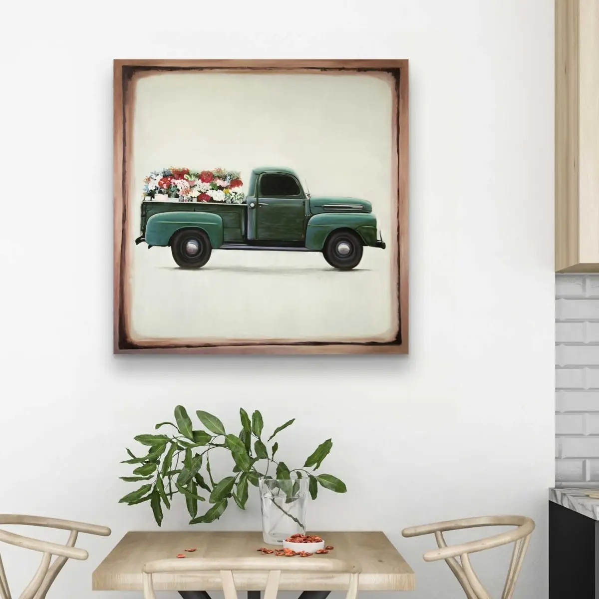 212 MAIN Rustic Wood Wall Art - 32x32 in. High-Def Vintage Prints, Farmhouse Nature Floral Artwork with Flowers & Vehicles, Home Decor Accent for Gifting & Decor Inspo
