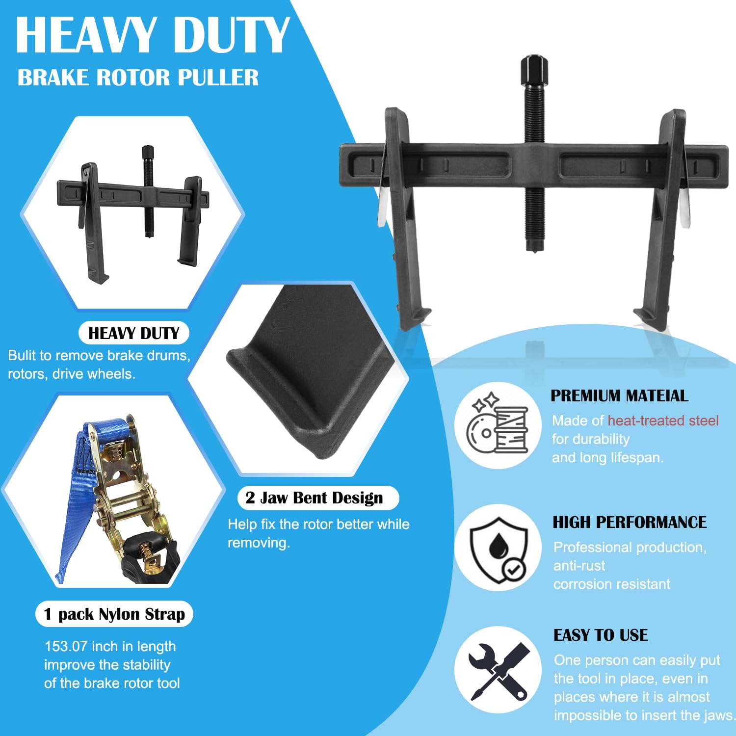 6980 Brake Drum and Rotor Puller Kit/Brake Drum Hub Puller/Brake Rotor Removal Tool for Removing Brake Drums, Rotors, Drive Wheels, Gears, Flywheels and Pulleys