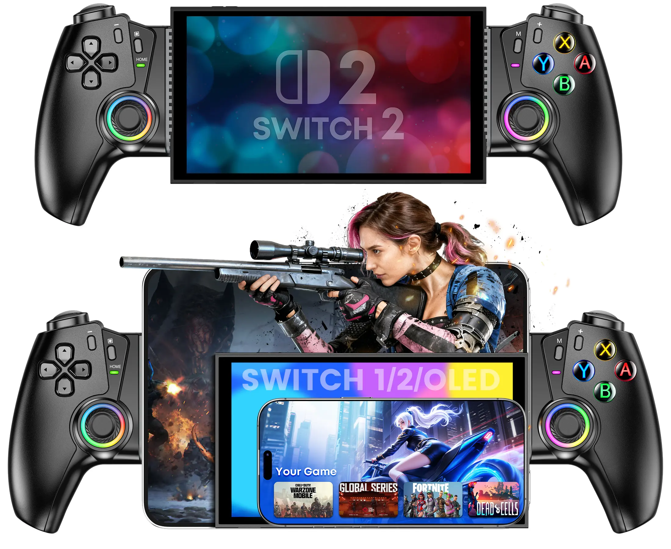 Switch 2 Controllers for Nintendo Switch 1/2/OLED,Wireless One-Piece Switch Handheld Controller,Mobile iPhone /Android Controller,Handheld Switch Joypad Replacement for Play Xbox Cloud, for Steam Link,for  GeForce Now