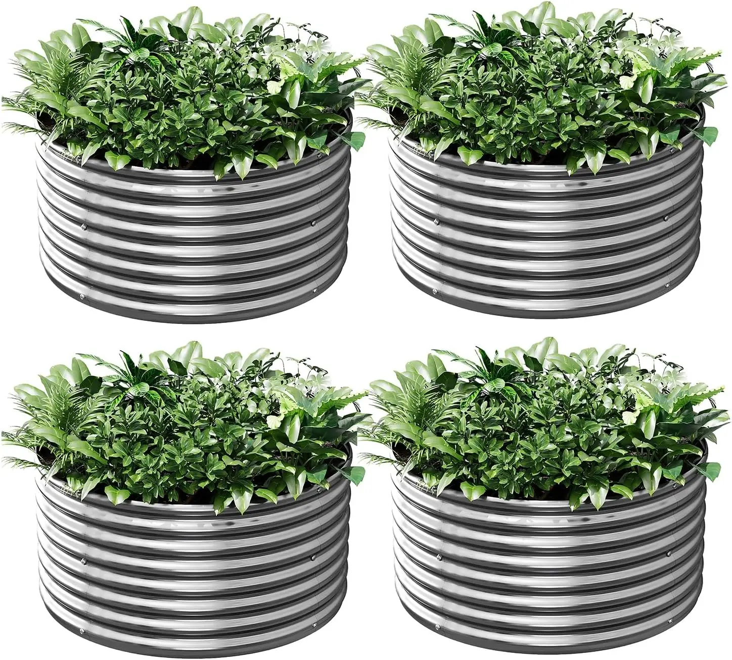 4 Pack 3x3FT Round Corrugated Galvanized Steel Raised Garden Bed Outdoor, Metal Above Ground Garden Bed for Vegetables and Flowers, Raised Beds for Gardening-3x3FTx10Inch