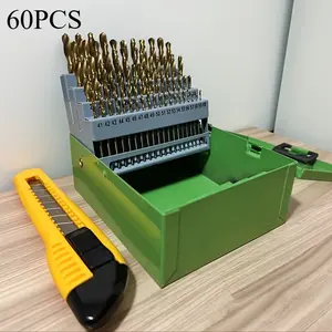 60 piece cobalt drill bit set, Drill Bits Set, high-speed steel, twisted drill bit length, suitable for metal and wood plastics, working length drill bit, wire gauge 1 to 60, 135 ° fork, with metal index storage box