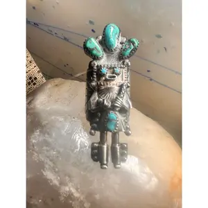 Kachina ring size 6.75 long turquoise Navajo sterling silver women