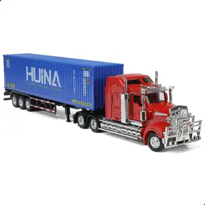 1:50 Scale Red & Blue American Flatbed Truck Model Toy, Alloy Trailer Truck, Detachable Cab & Articulated Parts, Die-Cast Alloy Realistic Replica for Boys & Men - Collectible Decor & Christmas Birthday Gift for Engineering Enthusiasts