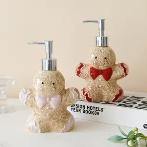Christmas Ceramic Soap Dispenser with Press Pump, Cute Bear Design Liquid Hand Wash Bottle, Reusable Empty Container for Lotion & Shower Gel, Bathroom Accessory