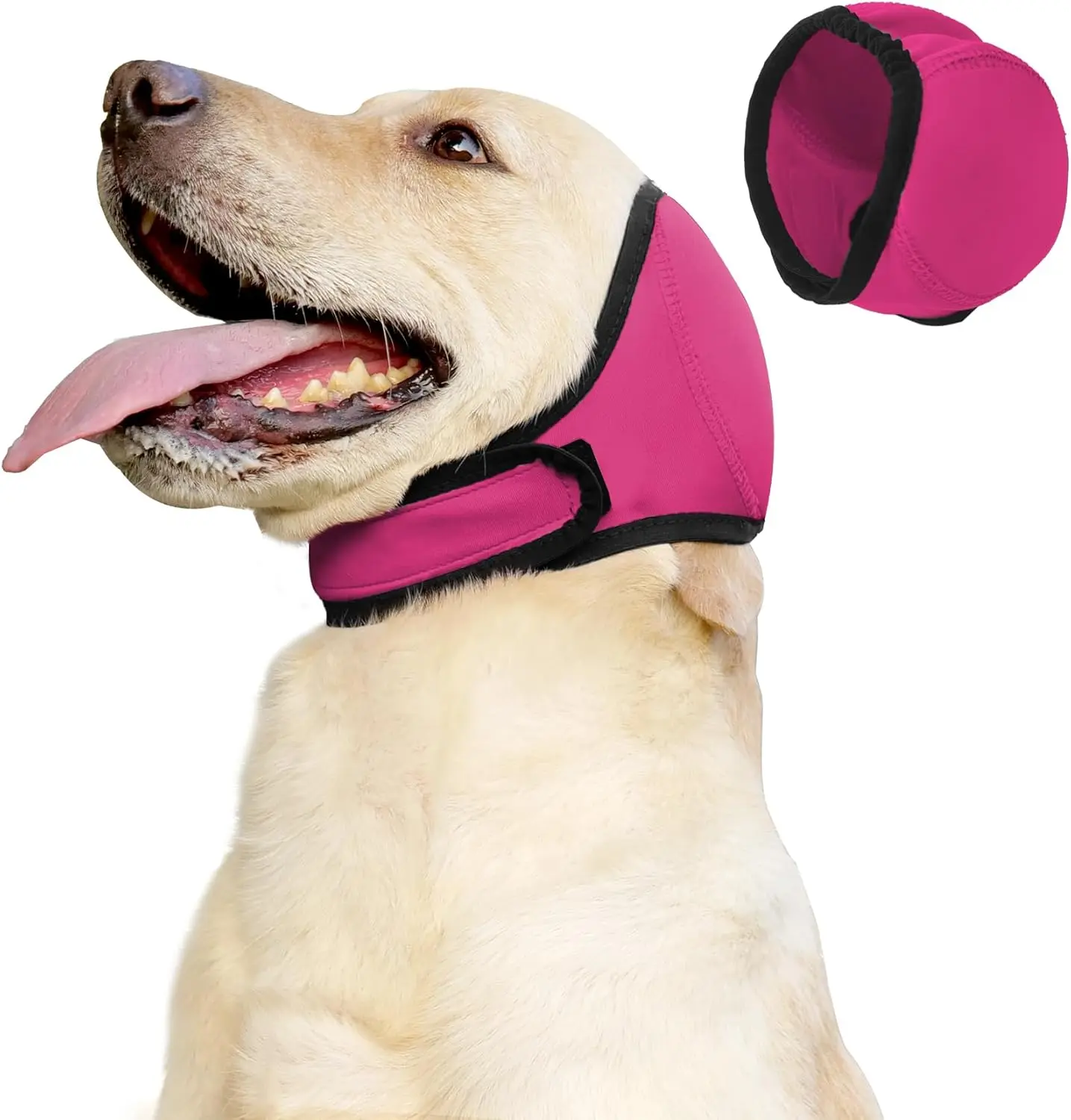 Dog Ear Wrap Pink Elastic Waterproof Ear Protector with Calming Hoodie Design for Grooming & Noise Anxiety Relief - Warm Breathable Fabric for Dogs