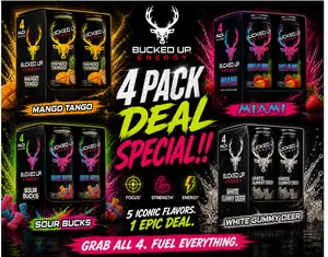 Bucked Up Natural Sport Energy Drink, 300 mg Caffeine, 4-Pack Chilled Energy Drinks Beverage Case