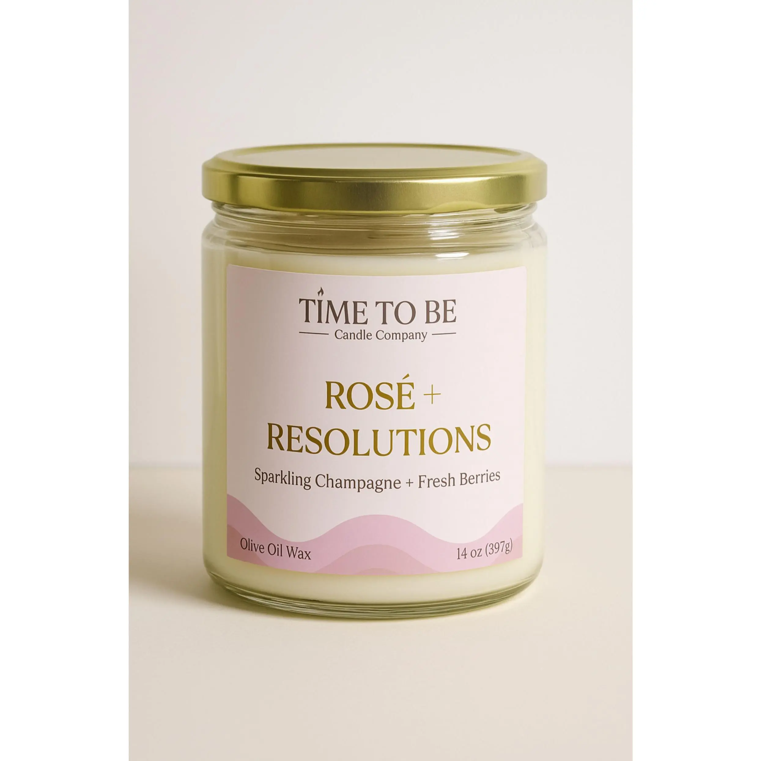 Time To Be Candle Company Rosé + Resolutions Household Candle Sparkling Champagne Fresh Berries Olive Oil Wax Hand Poured in Small Batches