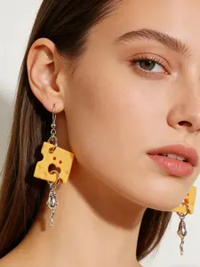 1 Pair of Cheese Slice Earrings, Faux Food Earrings, Fake Mouse Earrings, Handmade Fun Earrings, Novelty Earrings, Creative Earrings Cute Swiss Cheese Pendant Earrings