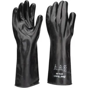 SHOWA Size L (9), 14" Long, 14 mil Thick, Butyl Chemical Resistant Gloves Smooth Finish, Rolled Cuff, ANSI Abrasion Level 0, ANSI Cut Level 0, ANSI Puncture Level 0, Black 874-09