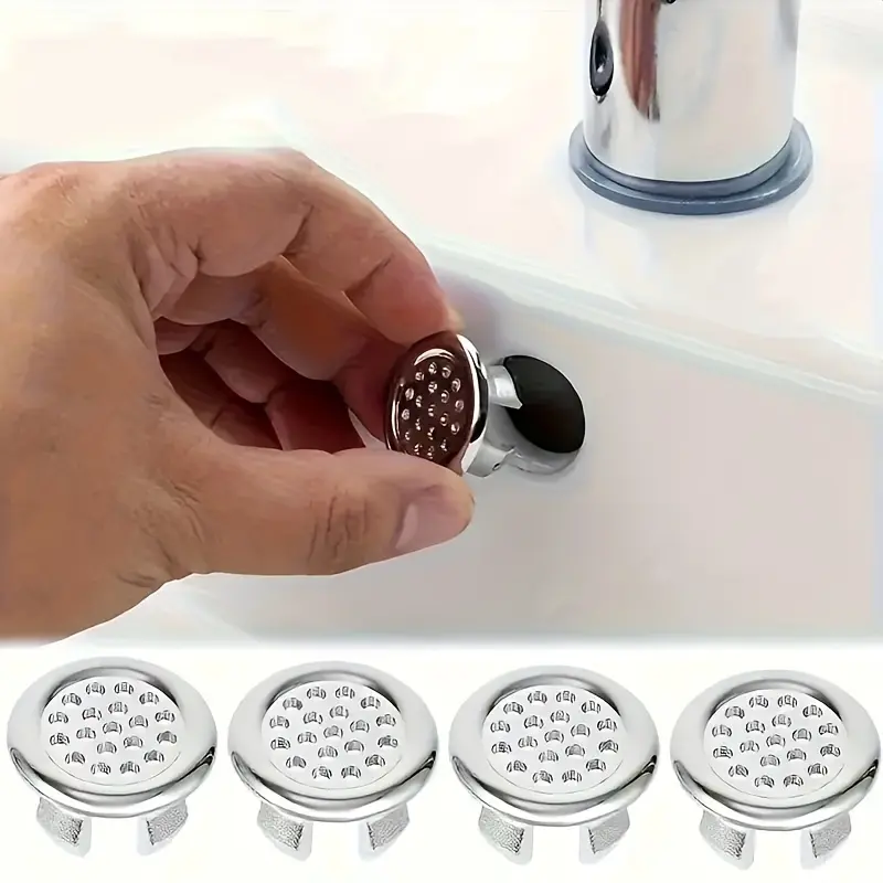 4-Pack Plastic Sink Drain Covers with Decorative Knobs, Leak-Proof, Easy Install, Bathroom and Kitchen Overflow Stoppers, Kitchen Sink Accessories, Bathroom Accessory