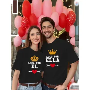 Women's Matching Couple T-Shirt - His & Hers Spanish Love Letter Design - (Please Order Separately for Men and Women)White Tops with Black Crown Print - Anniversary Wedding Valentine's Gift -  Cute T Shirts,  Comfortable Fit Shirts