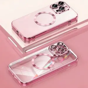 Magnetic for iPhone 17 16 15 14 13 12 11 Pro Max Case Full Camera Cover,[Non-Yellowing] Plating Glossy Soft Shockproof Protective Clear Phone Case Accessories with MagSafe Women Girls for iPhone 17 Pro Max